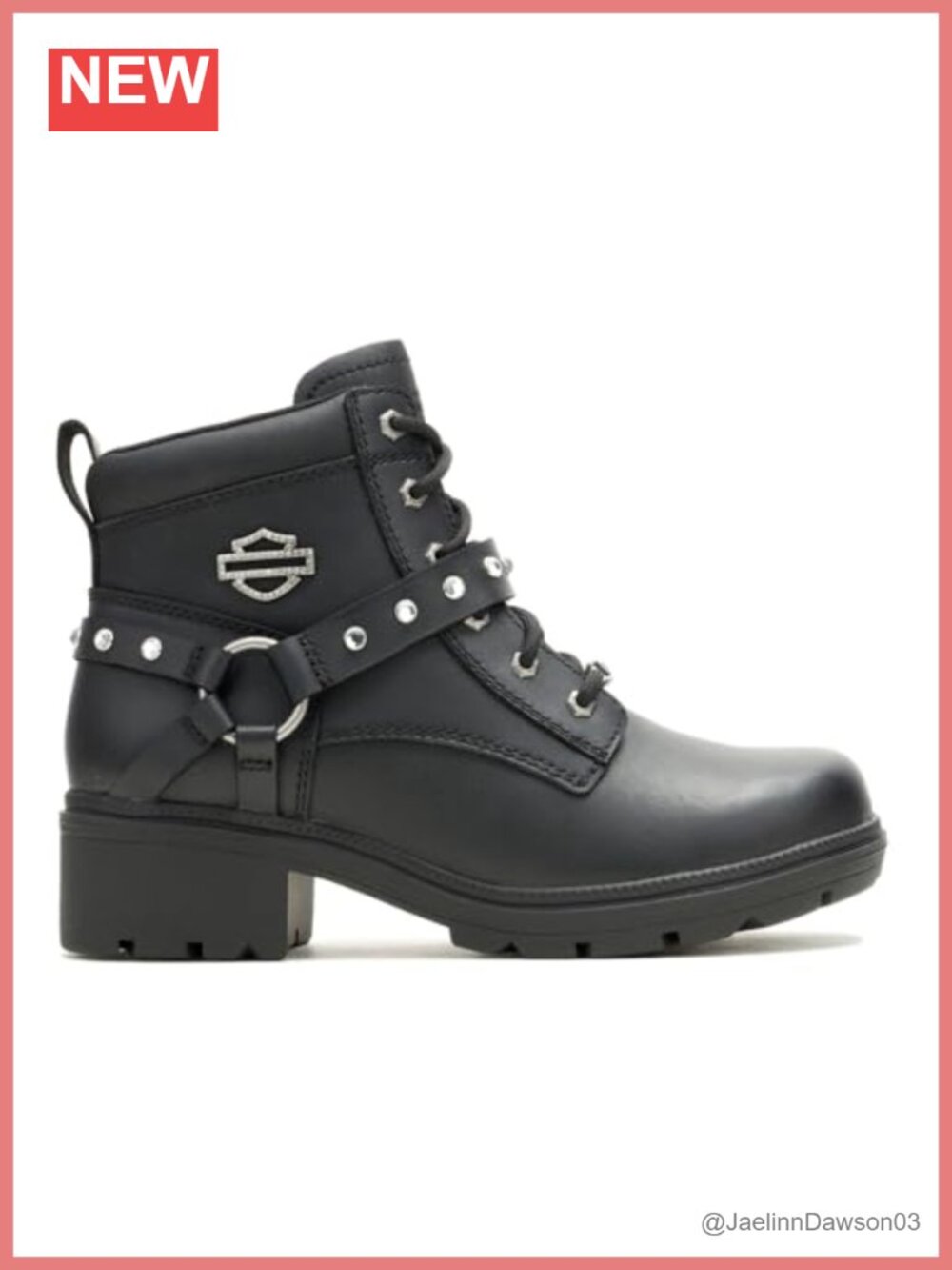 Women's Motorcycle Ankle Boots with Rhinestone Details & Leather Upper